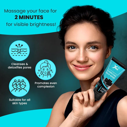 Yana Activated Charcoal Face Wash for Men & Women - Instant Glow, Deep Cleansing for All Skin Types - Best Purifying & Brightening Face Wash - Lightening Dark Spots & Blackheads