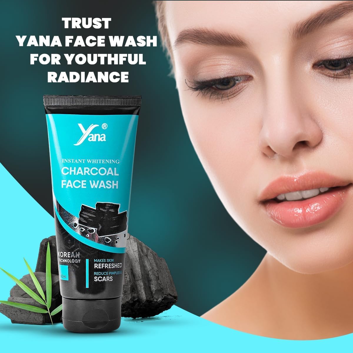 Yana Activated Charcoal Face Wash for Men & Women - Instant Glow, Deep Cleansing for All Skin Types - Best Purifying & Brightening Face Wash - Lightening Dark Spots & Blackheads