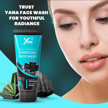 Yana Activated Charcoal Face Wash for Men & Women - Instant Glow, Deep Cleansing for All Skin Types - Best Purifying & Brightening Face Wash - Lightening Dark Spots & Blackheads