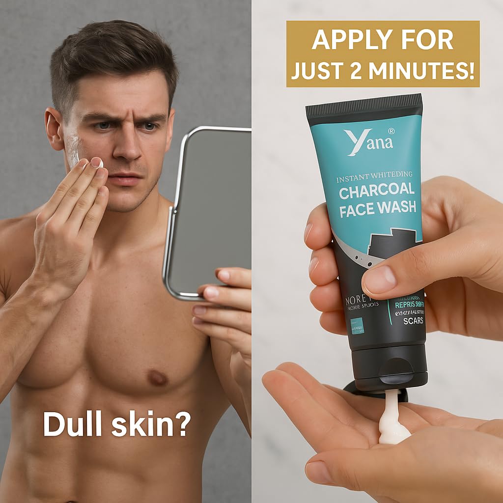 Yana Activated Charcoal Face Wash for Men & Women - Instant Glow, Deep Cleansing for All Skin Types - Best Purifying & Brightening Face Wash - Lightening Dark Spots & Blackheads
