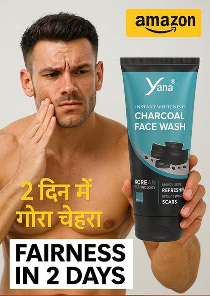 Yana Activated Charcoal Face Wash for Men & Women - Instant Glow, Deep Cleansing for All Skin Types - Best Purifying & Brightening Face Wash - Lightening Dark Spots & Blackheads